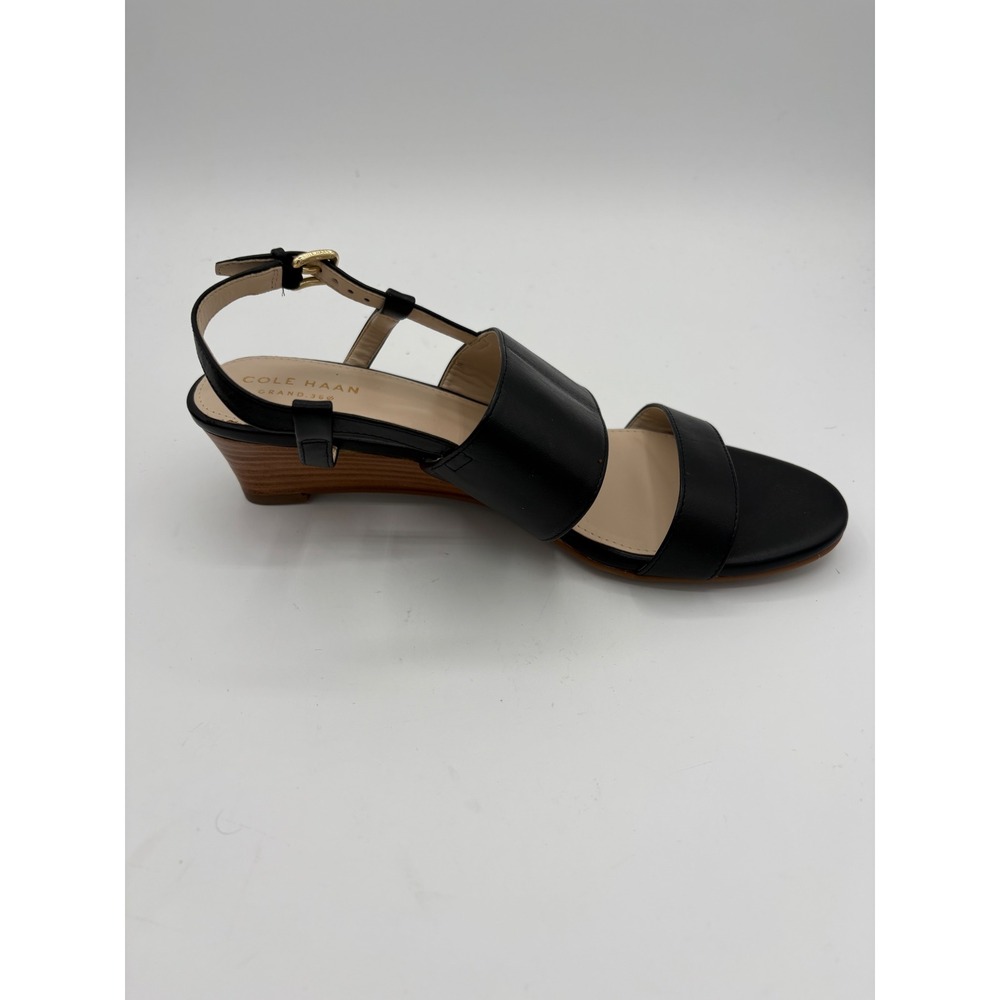 Cole Haan Grand 360 Black Leather Slingback Wedge Sandals W14403 Womens 7.5 B - Picture 3 of 7